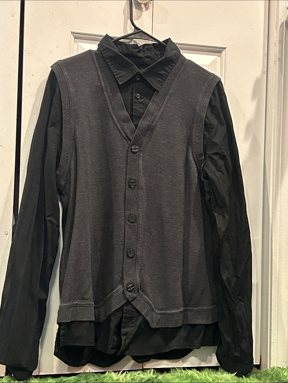 2-in-1 layered mock button-down shirt and vest combo